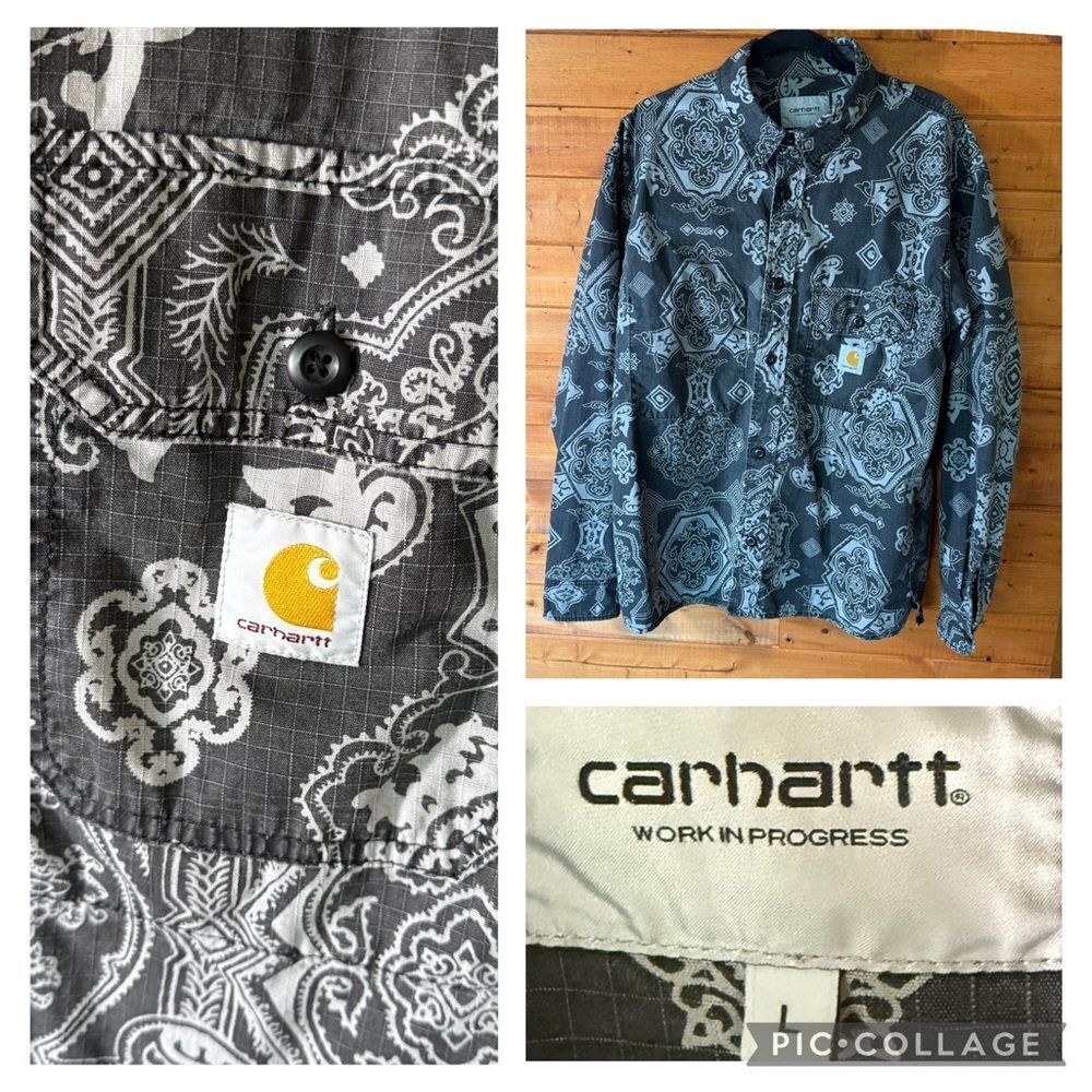 Carhartt WIP Verse Paisley Overshirt Jacket Black Heavy Stone Wash Men’s Large
